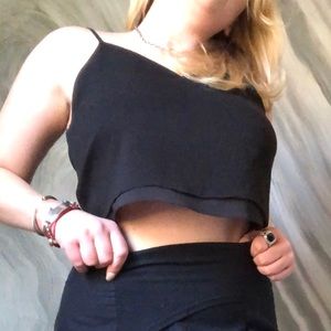 ALICE & OLIVIA black sheer layered crop top